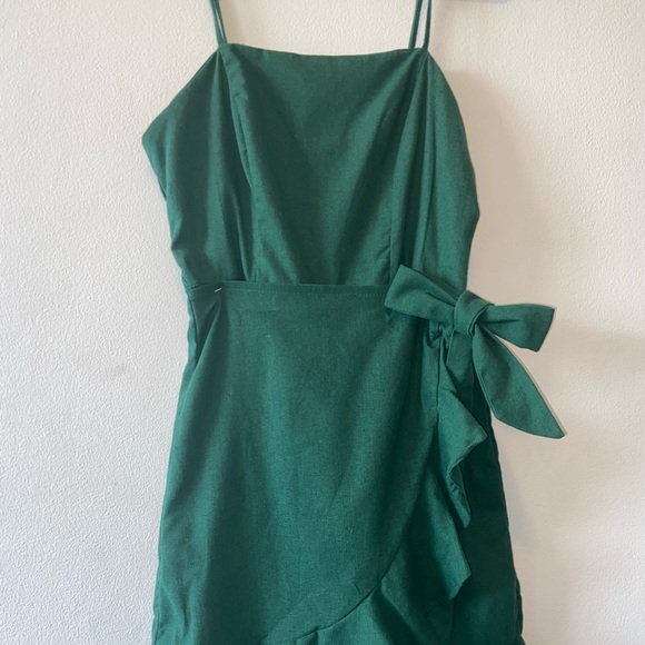Green Linen Wrap Dress | NWOT - Picture 2 of 2